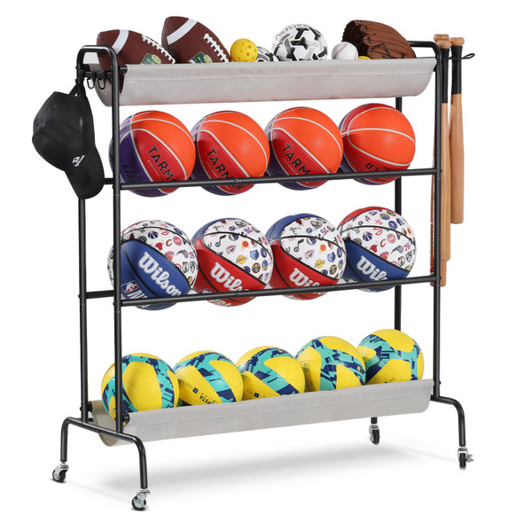HOLBRETT BASKETBALL RACK ROLLING BALL STORAGE STAND WITH BASEBALL BT - BLACK HOLBRETT BASKETBALL RACK ROLLING BALL STORAGE STAND WITH BASEBALL BT - BLACK