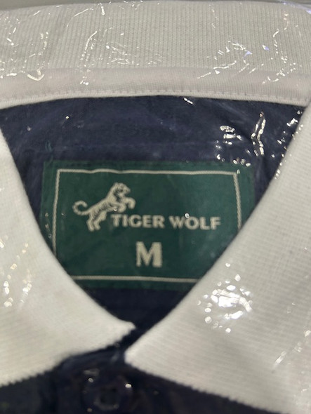 TIGER WOLF SIZE MEDIUM NAVY POLO SHIRT - SIZE: MEN M - NAVY BLUE New TIGER WOLF SIZE MEDIUM NAVY POLO SHIRT - SIZE: MEN M - NAVY BLUE New
