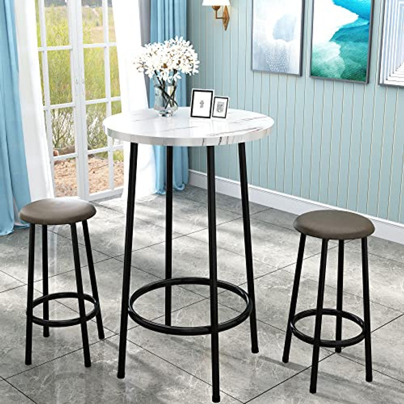 AWQM 3 Piece Bar Table Set, Round Bistro Table and Chairs, Small Bar Table Set