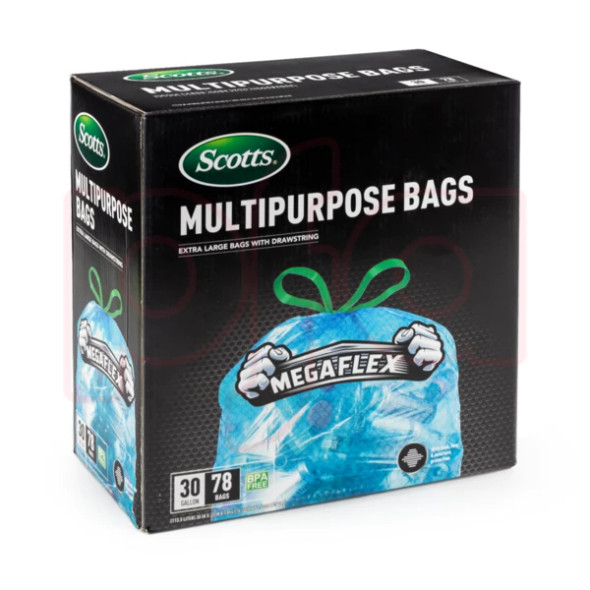 SCOTTS DRAWSTRING TRASH BAG FLEX 30 GAL 78CT - CLEAR BLUE New SCOTTS DRAWSTRING TRASH BAG FLEX 30 GAL 78CT - CLEAR BLUE New
