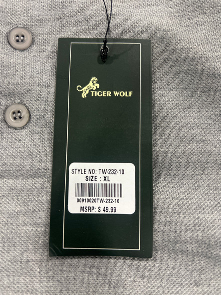 TIGER WOLF 3 BUTTON POLO SHIRT - SIZE: MEN XL - GRAY/RED/BLACK New TIGER WOLF 3 BUTTON POLO SHIRT - SIZE: MEN XL - GRAY/RED/BLACK New