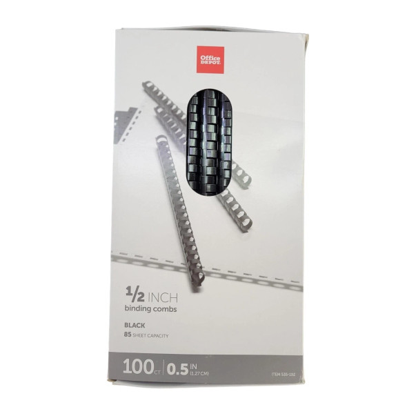 OFFICE DEPOT 1/2" BINDING COMBS BLACK 85 SHEET CAPACITY 100 COUNT 535-192 BLACK New OFFICE DEPOT 1/2" BINDING COMBS BLACK 85 SHEET CAPACITY 100 COUNT 535-192 BLACK New