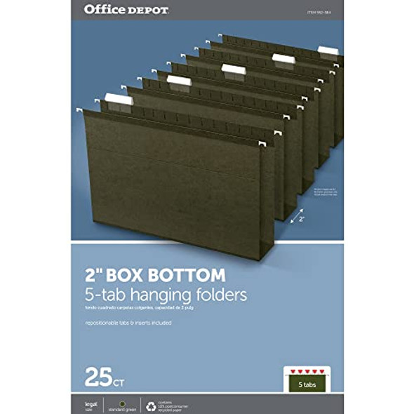 OFFICE DEPOT BOX BOTTOM HANGING FILE FOLDERS, 2IN EXPANSION, LEGAL SIZE - GREEN OFFICE DEPOT BOX BOTTOM HANGING FILE FOLDERS, 2IN EXPANSION, LEGAL SIZE - GREEN