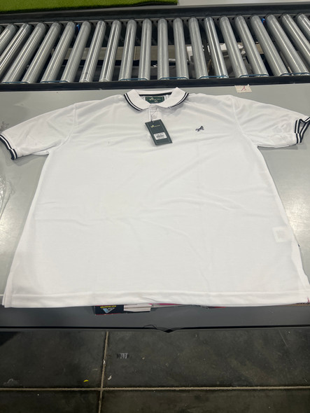 TIGER WOLF 3 BUTTON POLO SHIRT - SIZE: MEN XL - WHITE/BLACK TIGER WOLF 3 BUTTON POLO SHIRT - SIZE: MEN XL - WHITE/BLACK