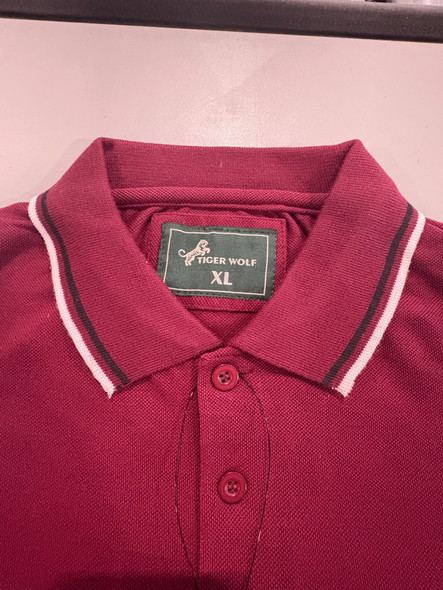 TIGER WOLF 3 BUTTON POLO SHIRT - SIZE: MEN XL - MAROON/BLACK/WHITE New TIGER WOLF 3 BUTTON POLO SHIRT - SIZE: MEN XL - MAROON/BLACK/WHITE New