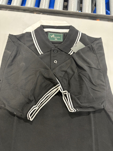 TIGER WOLF 3 BUTTON POLO SHIRT - SIZE: MEN XL - - SIZE: MEN XL - BLACK/WHITE New TIGER WOLF 3 BUTTON POLO SHIRT - SIZE: MEN XL - - SIZE: MEN XL - BLACK/WHITE New