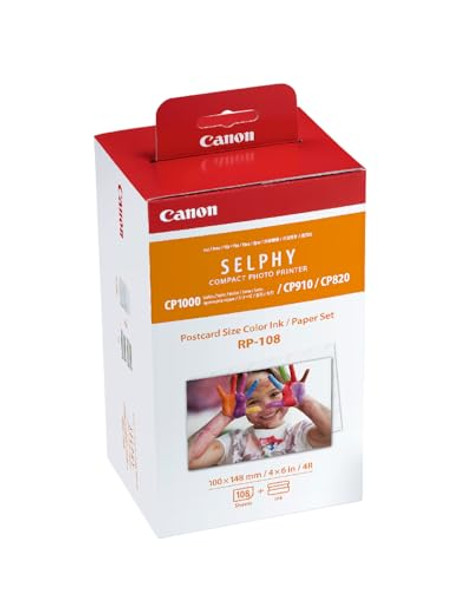 Canon RP-108 Color Ink/Paper Set, Compatible with Selphy CP910/CP820/CP1200 New