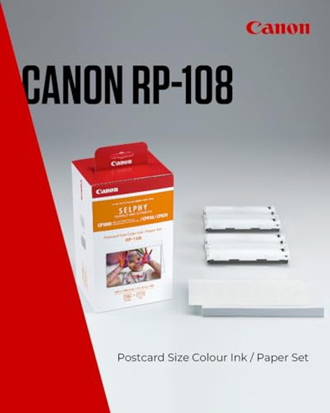 Canon RP-108 Color Ink/Paper Set, Compatible with Selphy CP910/CP820/CP1200 New