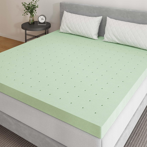 NOVILLA 4 INCH MATTRESS TOPPER FULL GEL VENTILATED FOAM MATTRESS - LIGHT GREEN