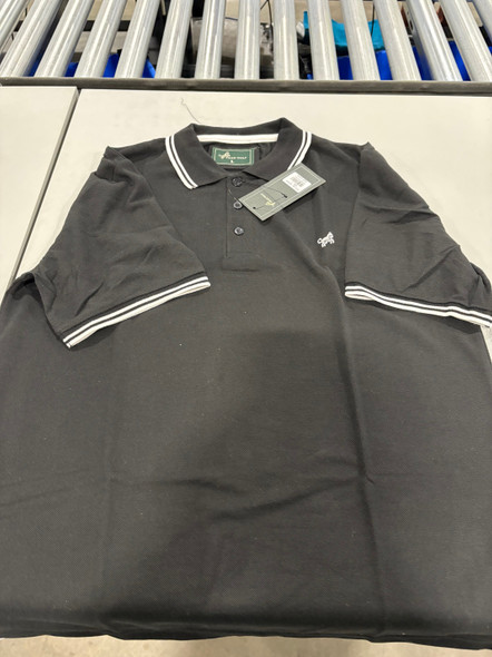 TIGER WOLF 3 BUTTON POLO SHIRT - SIZE: MEN L - BLACK/WHITE New TIGER WOLF 3 BUTTON POLO SHIRT - SIZE: MEN L - BLACK/WHITE New
