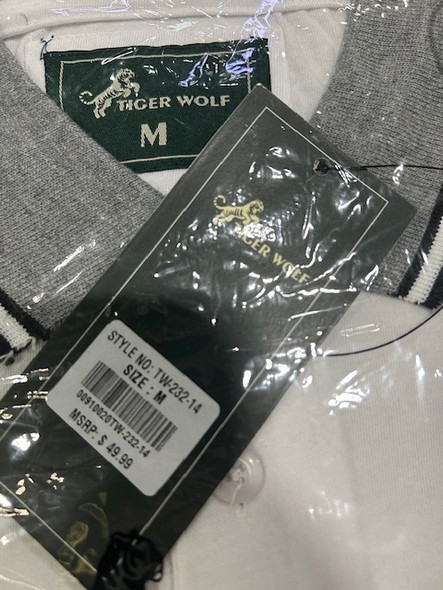 TIGER WOLF SIZE MEDIUM WHITE POLO SHIRT - SIZE: MEN M - WHITE New TIGER WOLF SIZE MEDIUM WHITE POLO SHIRT - SIZE: MEN M - WHITE New