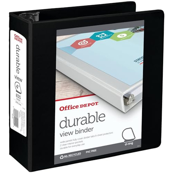 OFFICE DEPOT BRAND DURABLE VIEW D-RING BINDER 4" RINGS 39% RECYCLED - BLACK OFFICE DEPOT BRAND DURABLE VIEW D-RING BINDER 4" RINGS 39% RECYCLED - BLACK