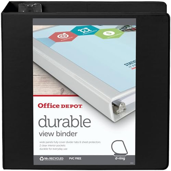 OFFICE DEPOT BRAND DURABLE VIEW D-RING BINDER 4" RINGS 39% RECYCLED - BLACK OFFICE DEPOT BRAND DURABLE VIEW D-RING BINDER 4" RINGS 39% RECYCLED - BLACK
