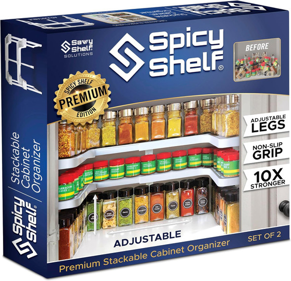 Spicy Shelf Premium Expandable 2-Tier Spice Rack Organizer USO2.0 - White