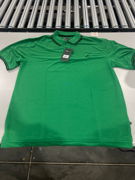 TIGER WOLF 3 BUTTON POLO SHIRT - SIZE: MEN XL - GREEN/BLACK TIGER WOLF 3 BUTTON POLO SHIRT - SIZE: MEN XL - GREEN/BLACK