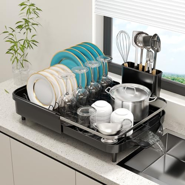 KLKE EXPANDABLE DISH DRYING RACK COUNTER-DISH RACK EFF DRY RACK - BLACK KLKE EXPANDABLE DISH DRYING RACK COUNTER-DISH RACK EFF DRY RACK - BLACK