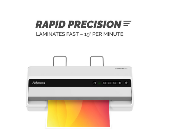 FELLOWES SATURNâ„¢ 95 THERMAL COLD LAMINATOR MACHINE 10-SHEET STARTER KIT - WHITE FELLOWES SATURNâ„¢ 95 THERMAL COLD LAMINATOR MACHINE 10-SHEET STARTER KIT - WHITE