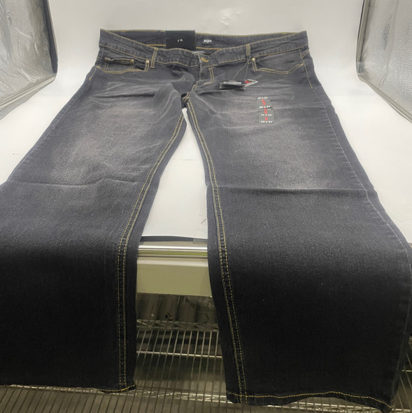 BLU ROCK MEN'S CASUAL FLEX STRETCH SLIM STRAIGHT JEANS - SIZE: 42X31 - JET BLACK New