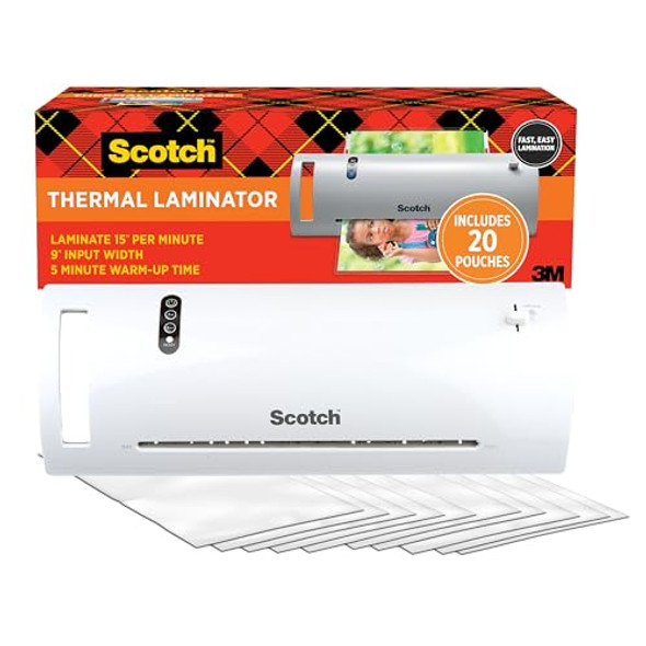 SCOTCH THERMAL LAMINATOR VALUE PACK 9" W WITH 20 LETTER SIZE POUCHES TL902VP SCOTCH THERMAL LAMINATOR VALUE PACK 9" W WITH 20 LETTER SIZE POUCHES TL902VP