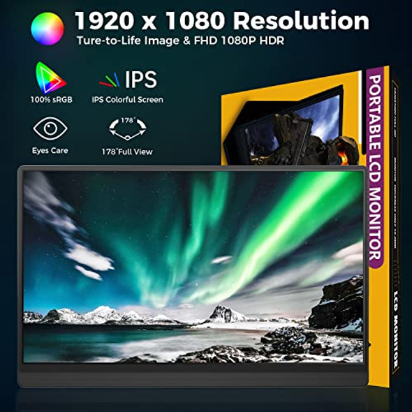 HAMTYSAN PORTABLE MONITOR 15.6" FHD 1080P HDMI EXTERNAL MONITOR - BLACK