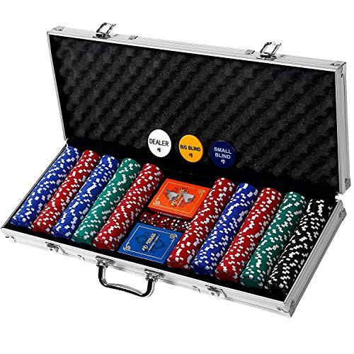 RALLY AND ROAR PROFESSIONAL POKER SET W/ HARD CASE 500 CHIPS SILVER/RED/GREEN