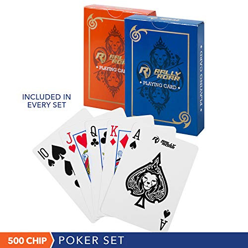 RALLY AND ROAR PROFESSIONAL POKER SET W/ HARD CASE 500 CHIPS SILVER/RED/GREEN
