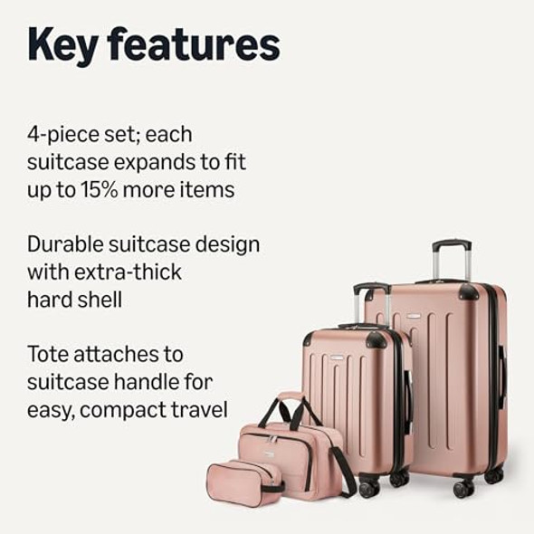 Amazon Basics 4-Piece Luggage Set, Two Hardside Suitcases, LN20175 - Rose Gold