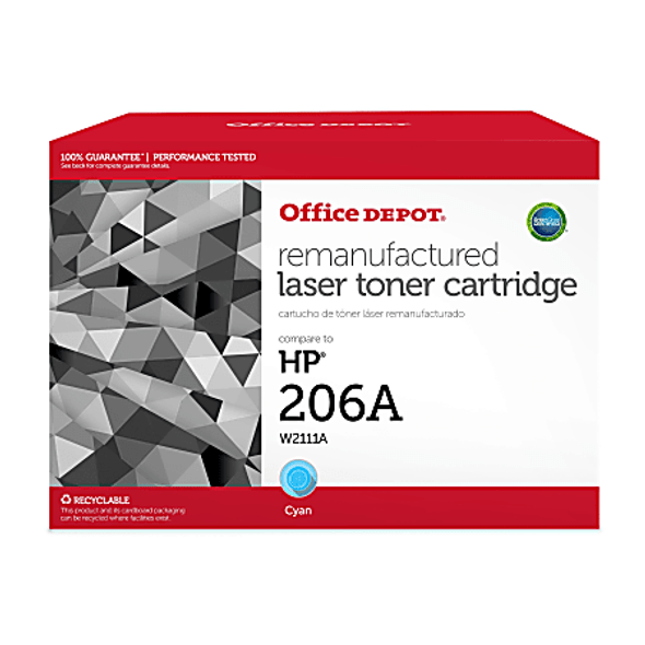 OFFICE DEPOT REMANUFACTURED CYAN TONER CARTRIDGE REPLACEMENT FOR HP 206A, W2111A OFFICE DEPOT REMANUFACTURED CYAN TONER CARTRIDGE REPLACEMENT FOR HP 206A, W2111A