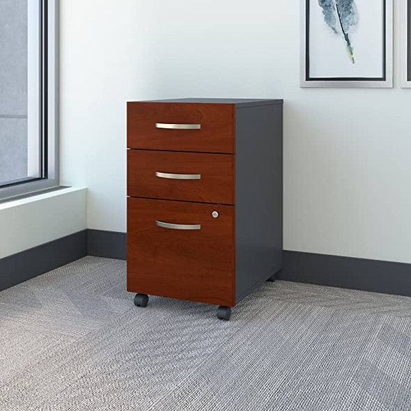 Bush Business Components 3-Drawer Mobile File WC24453 - Cherry/Graphite Gray