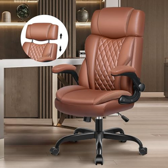 GENERIC OFFICE CHAIR FLIP UP ARMS EXECUTIVE LEATHER OFFICE CHAIR BG-688 - BROWN