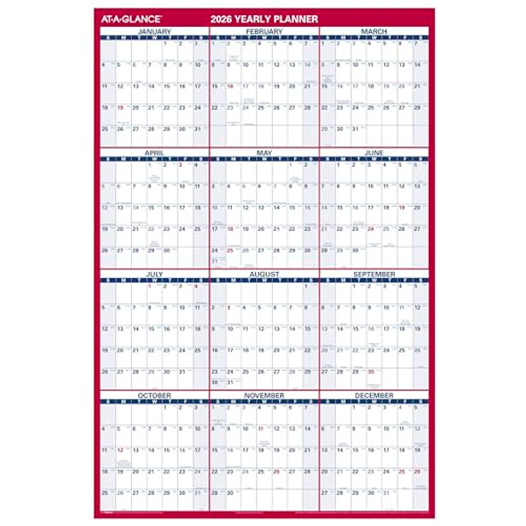 AT-A-GLANCE 2026 ERASABLE CALENDAR DRY ERASE WALL PLANNER 48" X 32" - RED/WHITE AT-A-GLANCE 2026 ERASABLE CALENDAR DRY ERASE WALL PLANNER 48" X 32" - RED/WHITE