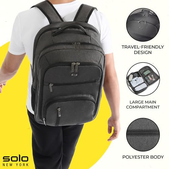 SOLO NEW YORK TSA LAPTOP BACKPACK FOR WOMEN & MEN CARRY ON BOOKBAG TRAVEL - GREY New SOLO NEW YORK TSA LAPTOP BACKPACK FOR WOMEN & MEN CARRY ON BOOKBAG TRAVEL - GREY New