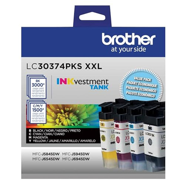 Brother Genuine LC30374PKS, 4-Pack High-Yield Ink Cartridges Brother Genuine LC30374PKS, 4-Pack High-Yield Ink Cartridges