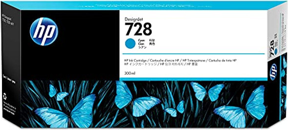 HP 728 Cyan 300-ml Genuine Ink Cartridge (F9K17A) T830 MFP F9K17A - CYAN New
