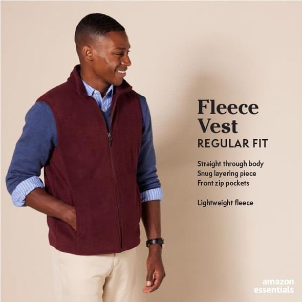 AMAZON ESSENTIALS MEN'S FULL-ZIP POLAR FLEECE VEST BROWN HEATHER M New AMAZON ESSENTIALS MEN'S FULL-ZIP POLAR FLEECE VEST BROWN HEATHER M New