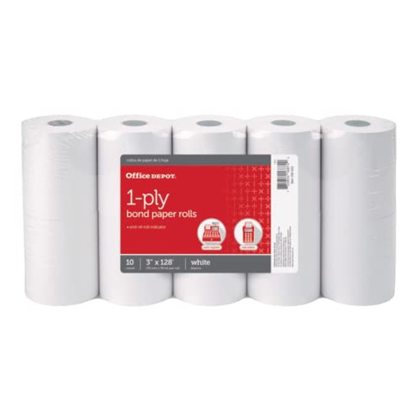 Office Depot 1-Ply Paper Rolls, 3" x 128', 10 Rolls/Pack, 109023 - White New Office Depot 1-Ply Paper Rolls, 3" x 128', 10 Rolls/Pack, 109023 - White New