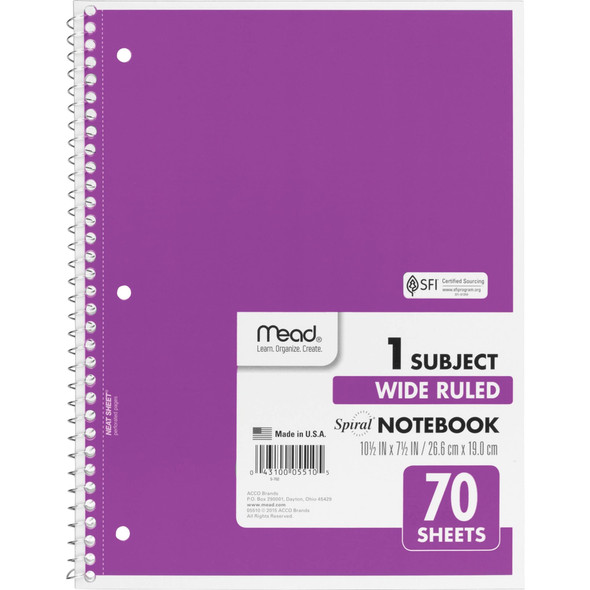 MEAD SPIRAL NOTEBOOK, 1 SUBJECT, 7-1/2" X 10-1/2", (05510) - PURPLE New MEAD SPIRAL NOTEBOOK, 1 SUBJECT, 7-1/2" X 10-1/2", (05510) - PURPLE New