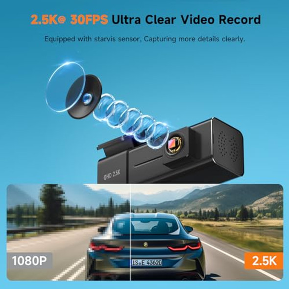 Veement 2.5K 1440P WiFi Dash Camera Car App Mini Free 32GB SD Card - Black