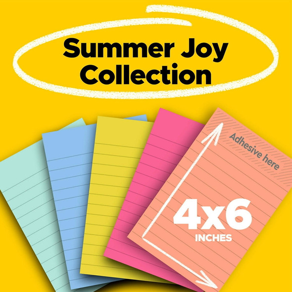 Post-it Super Sticky Notes 4"x6" Summer Joy Collection Lined 90 Sheet/Pad 5 Pads New Post-it Super Sticky Notes 4"x6" Summer Joy Collection Lined 90 Sheet/Pad 5 Pads New