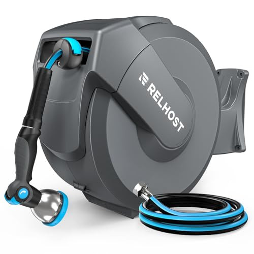 RELHOST RETRACTABLE GARDEN HOSE REEL 120 FT X 1/2 IN, HEAVY DUTY - DARK GRAY