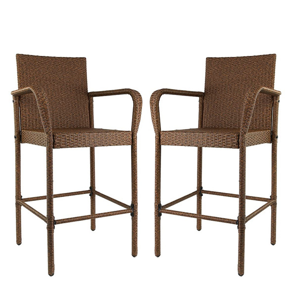 RAVENNA HOME SET OF 2 OUTDOOR PATIO HIGH-BACK WEATHER RESISTANT PE WICKER BROWN