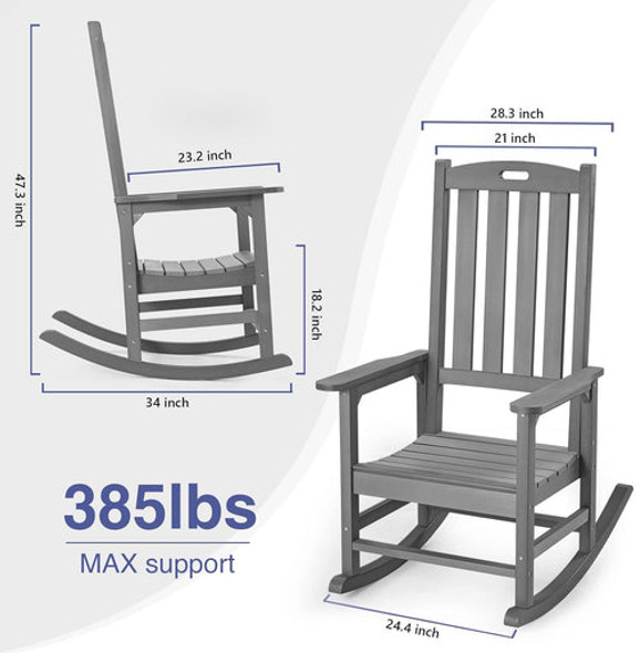 QOMOTOP PATIO OVERSIZED ROCKING CHAIR OUTDOOR WEATHER RESISTANT - GRAY QOMOTOP PATIO OVERSIZED ROCKING CHAIR OUTDOOR WEATHER RESISTANT - GRAY