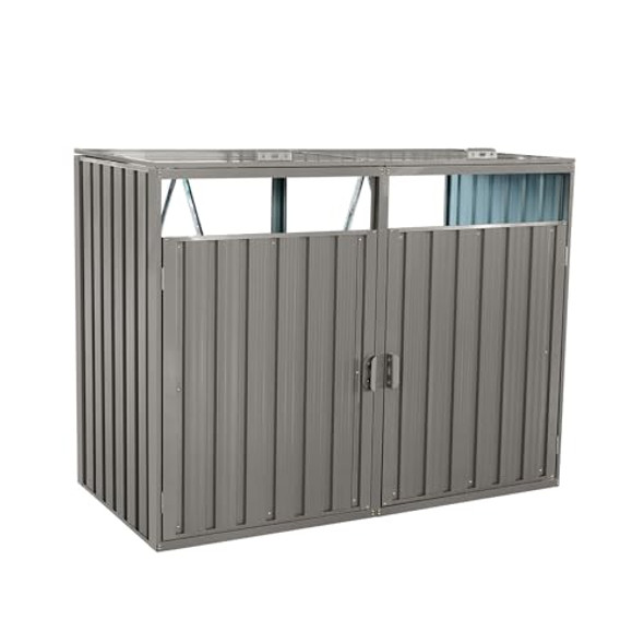GENERIC OUTDOOR METAL GARBAGE BIN STORAGE SHED - GREY