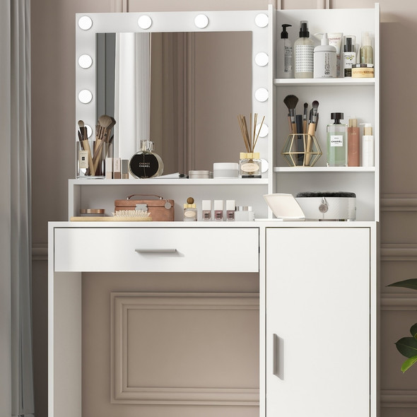 VANITY DESK SQUARE MIRROR LAMP WOODEN STORAGE MAKEUP VANITY - WHITE VANITY DESK SQUARE MIRROR LAMP WOODEN STORAGE MAKEUP VANITY - WHITE