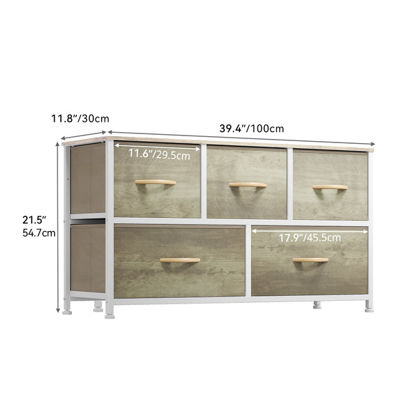 DEXTRUS 5-DRAWER FABRIC STORAGE TOWER - OAK WOOD GRAIN DEXTRUS 5-DRAWER FABRIC STORAGE TOWER - OAK WOOD GRAIN