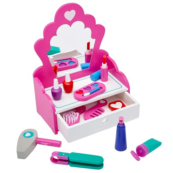 ROSEART WOODEN FASHION VANITY PLAY SET, 12 PIECE PRETEND PLAY HAIR - MULTICOLOR ROSEART WOODEN FASHION VANITY PLAY SET, 12 PIECE PRETEND PLAY HAIR - MULTICOLOR