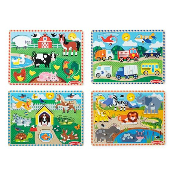 MELISSA DOUG WOODEN PEG PUZZLE SET 4-PACK VEHICLE FARM SAFARI PET - MULTICOLOR New MELISSA DOUG WOODEN PEG PUZZLE SET 4-PACK VEHICLE FARM SAFARI PET - MULTICOLOR New