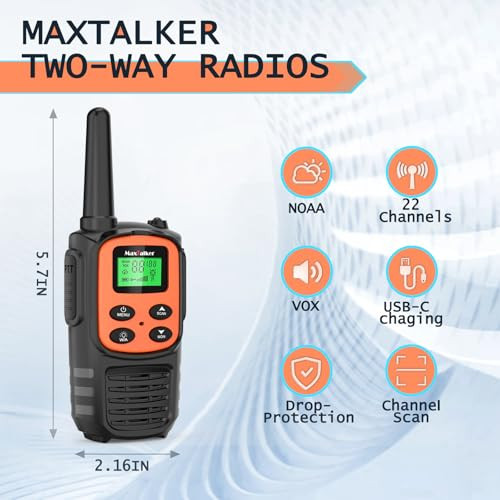 MaxTalker Rechargeable Walkie Talkies with 22 Channels - Multicolor