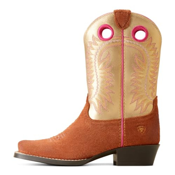 ARIAT KIDS DERBY MONROE - SIZE: YOUTH 5.5 - TERRACOTTA ROUGHOUT AND ROYAL GOLD New ARIAT KIDS DERBY MONROE - SIZE: YOUTH 5.5 - TERRACOTTA ROUGHOUT AND ROYAL GOLD New