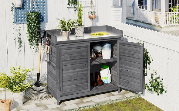 ROCKRAIN 39" FIR WOOD POTTING BENCH 2-TIER SHELVES WATERPROOF GREY WORKSTATION ROCKRAIN 39" FIR WOOD POTTING BENCH 2-TIER SHELVES WATERPROOF GREY WORKSTATION